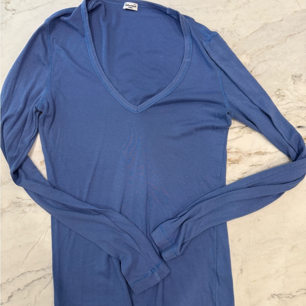 Splendid Blue V-Neck Long Sleeve Top